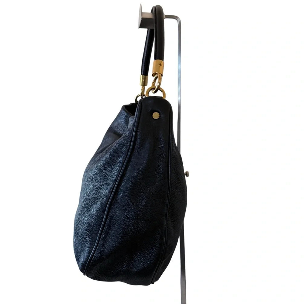 Marc by Marc Jacobs Black Pebbled Leather Hobo Bag Gold Hardware Shoulder Purse